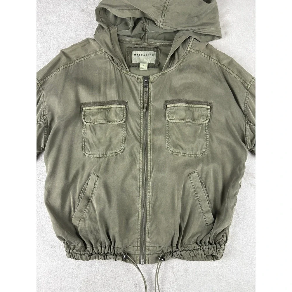 Anthropology Marrakech Women Olive Hooded Utility Bomber Jacket Full Zip Size M